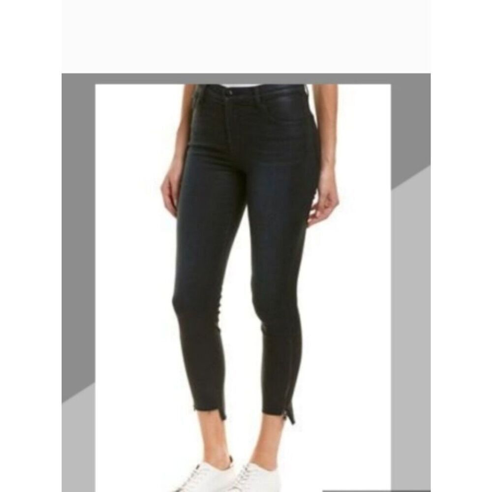 Like New! J Brand Alana High-Rise Cropped Skinny Jeans Black Coated Zip Ankle 28